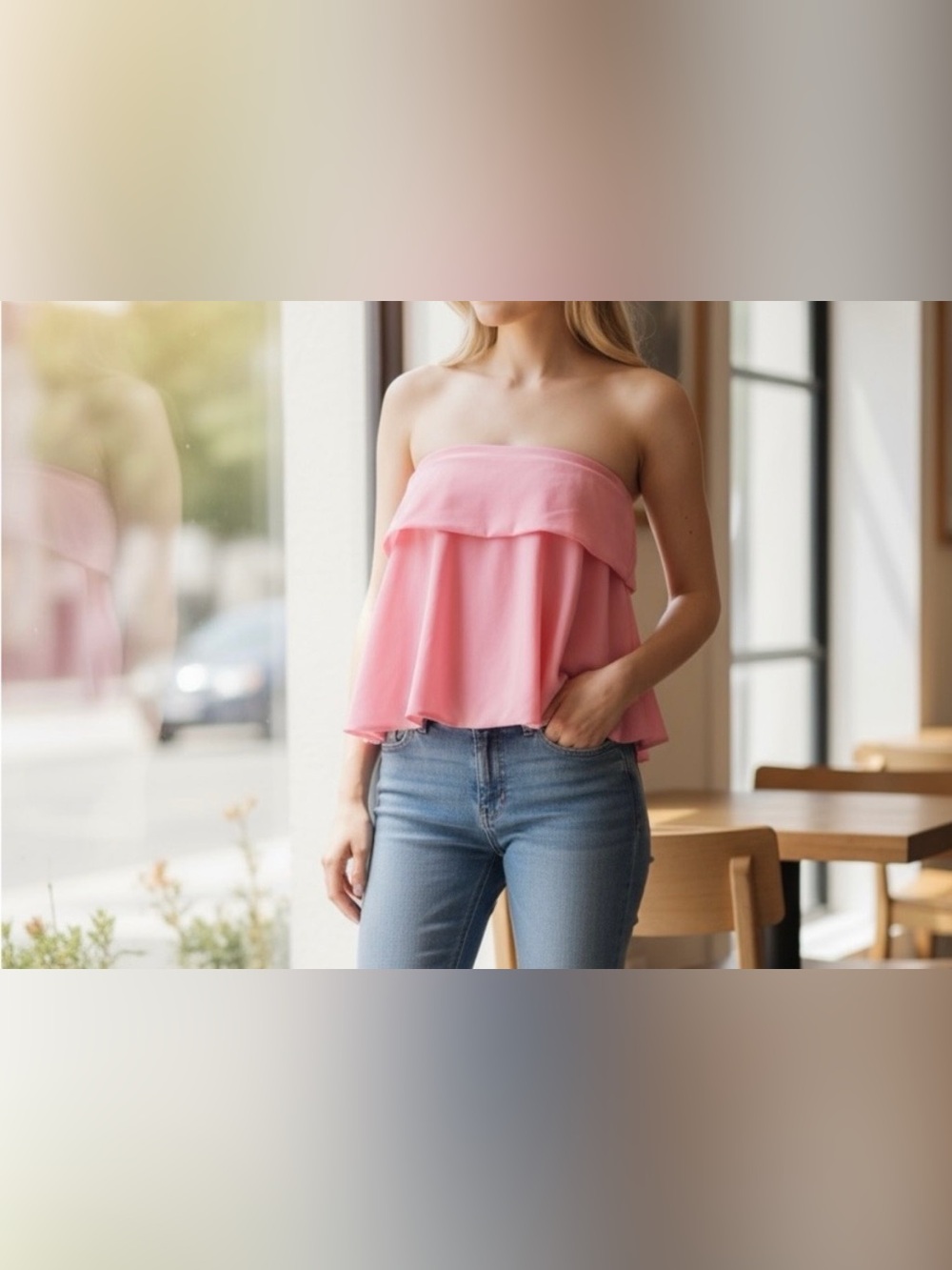 🍉3/$25 Zara Strapless Bubble Gum Cropped Top NWT!